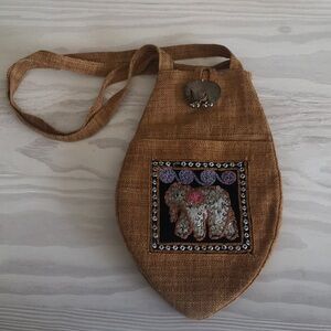 Embroidered‎ Tan Hemp Boho Elephant Bag